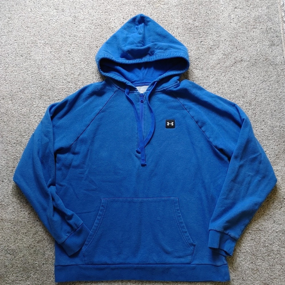 Under Armour Womens Rival Fleece 1/4 Zip Hoodie Blue Loose Fit Large LG